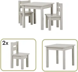 Hoppekids Kindersitzgruppe MADS aus Massivholz mit Kindertisch & passenden Stühlen, (Set, 3-tlg., 1 Tisch, 2 Stühle), in mehreren Farben, bietet viel Platz zum Spielen, Basteln und Malen – Produktbild 1 von 1
