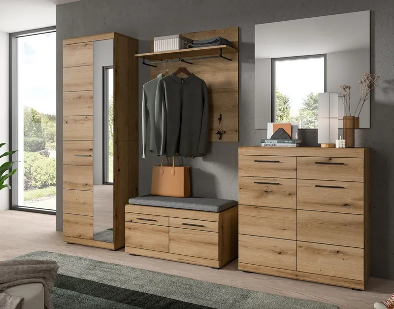 Inn.Furn Garderoben-Set Shawn, (Komplett-Set 5-teilig in Evoke Eiche, Flurgarderobe ca. 270 x 197 cm), variable Inneneinteilung, bis zu 13 Fächer, Beige, – Produktbild 4 von 5