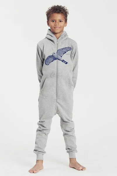 Peaces.bio - handbedruckte Biomode Peaces.bio - handbedruckte Biomode Jumpsuit Sperber Kinder, Hellgrau, – Produktbild 1 von 4