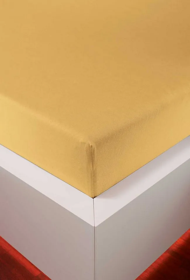 bellana Spannbettlaken bellana deluxe mit Elasthan, Jersey 230 g/m², Premium-Qualität, Jersey-Elasthan, Gummizug: rundum, (1 Stück), mit 5% Elasthan, für Matratzen bis 35cm Höhe, bügelfrei, faltenfrei, Gelb, – Produktbild 2 von 6