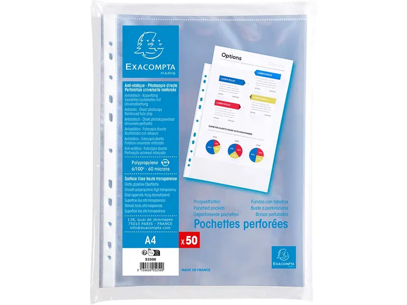 Exacompta Exacompta Prospekthüllen glatt, DIN A4, 60µ, 50 Stk. – Produktbild 1 von 2