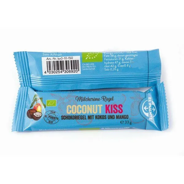 El Puente El Puente Coconut Kiss Bio-Schokoriegel mit Kokos & Mango | Fair Trade | Bio-zertifiziert | Glutenfrei, Mehrfarbig, – Produktbild 2 von 3