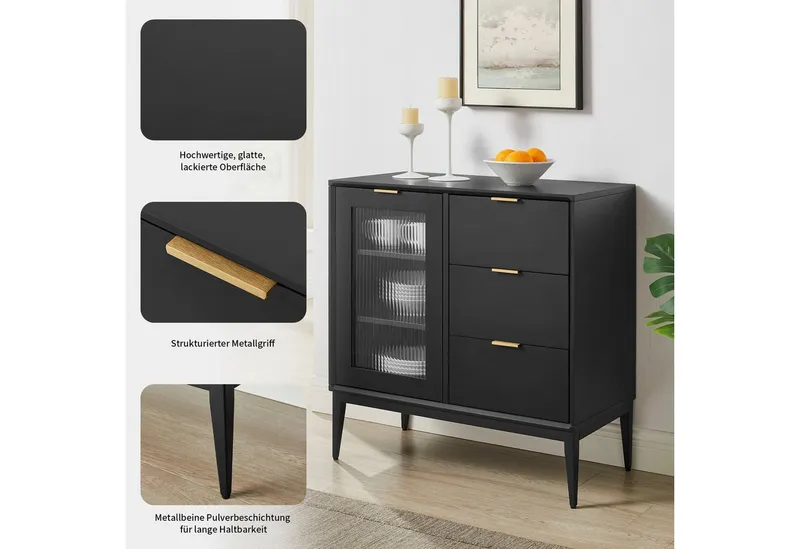 OTTO home Sideboard Lavisha, FSC-zertifiziertes Holz kombiniert Melamin, verchromten Metallgriffen, Schwarz, – Produktbild 4 von 8