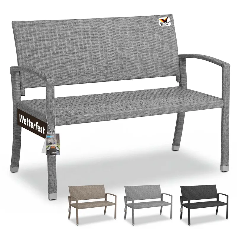 Casaria® Polyrattan Gartenbank Grau 122x58x87cm, Grau, – Produktbild 1 von 2
