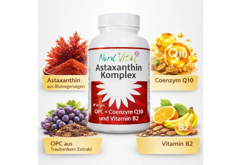 Nord Vital Astaxanthin 12mg Complex with Q10 & OPC. Vegan. Kapseln, 44 g – Produktbild 1 von 5