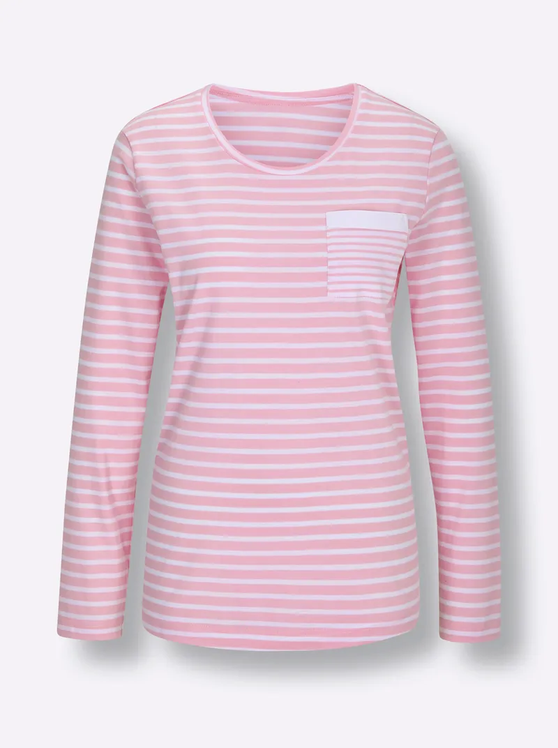 wäschepur Schlafanzug-Shirt rosé-weiß-geringelt, Rosé-weiß-geringelt, – Produktbild 3 von 3