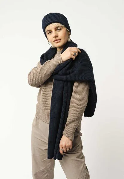 MELA MELA Bundle Kurze Rippstrick Mütze RAFI + Rippstrick Schal NAGNA, Navy, – Produktbild 3 von 4