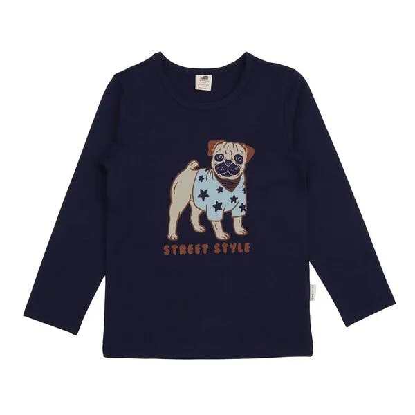 Walkiddy Walkiddy Kinder Langarmshirt GOTS-zertifiziert aus Bio-Baumwolle dunkelblau mit Hunde-Motiv „Crazy Dogs“, Dunkel blau, – Produktbild 1 von 3