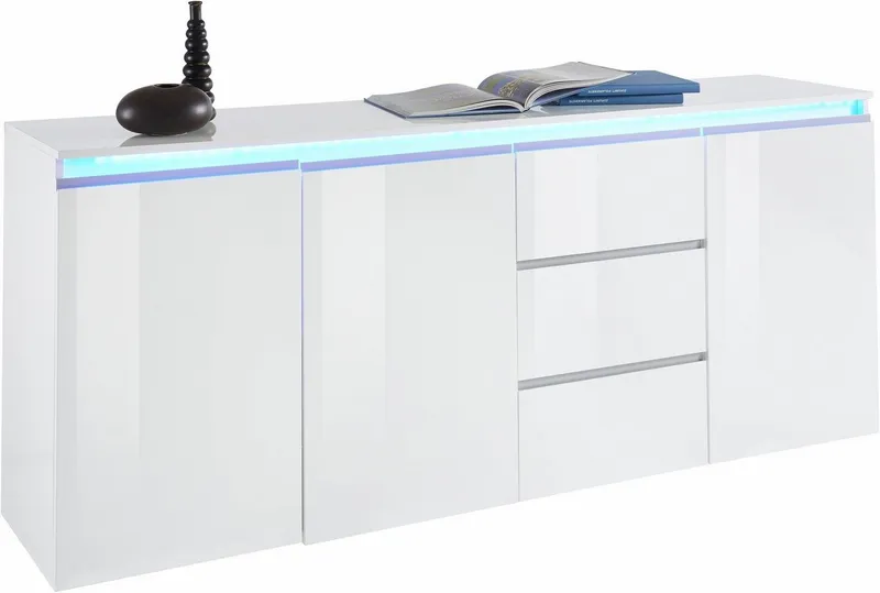 Home affaire Sideboard Magic, Kommode, Schrank, Stauraumschrank, mit 3 Türen und 3 Schubkästen Hochglanz lackiert (B/T/H) 200x40x81 cm, Weiß, – Produktbild 2 von 5