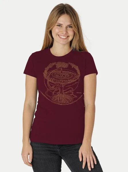Peaces.bio - handbedruckte Biomode Peaces.bio - handbedruckte Biomode Bio-Damen-T-Shirt "Weltenesche", Bordeaux, – Produktbild 2 von 2