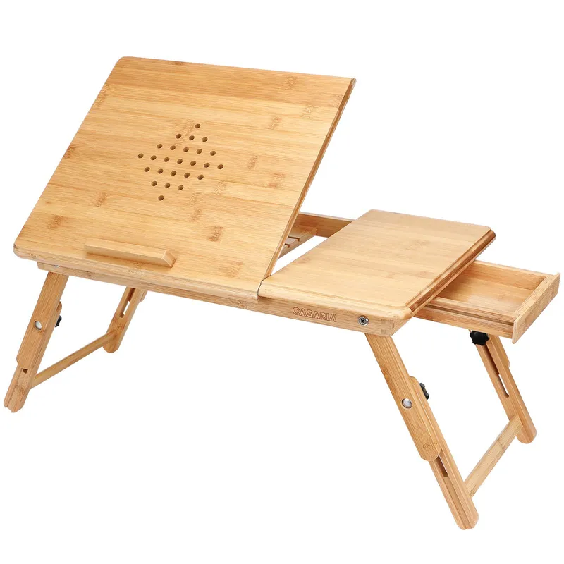 Casaria® Laptoptisch Bambus 55x28x35cm Belüftungslöcher & Schublade, Braun, – Produktbild 1 von 2