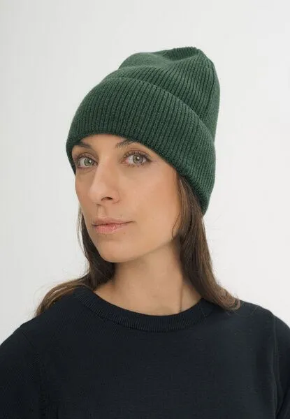 MELA MELA Rippstrick Mütze Style KALI aus 100% Bio-Baumwolle, Deep forest melange, – Produktbild 1 von 4