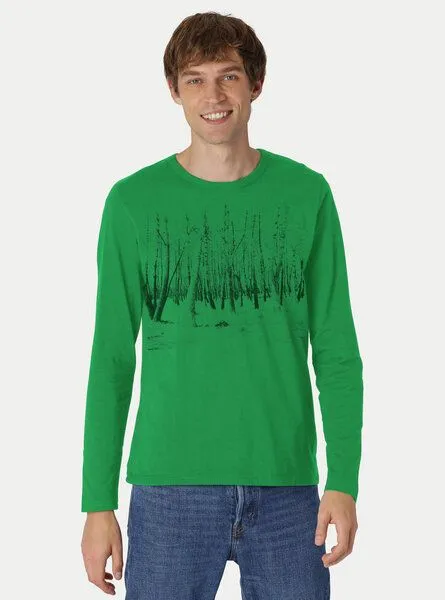 Peaces.bio - handbedruckte Biomode Peaces.bio - handbedruckte Biomode Herren Langarmshirt Woodland, Grün, – Produktbild 2 von 2