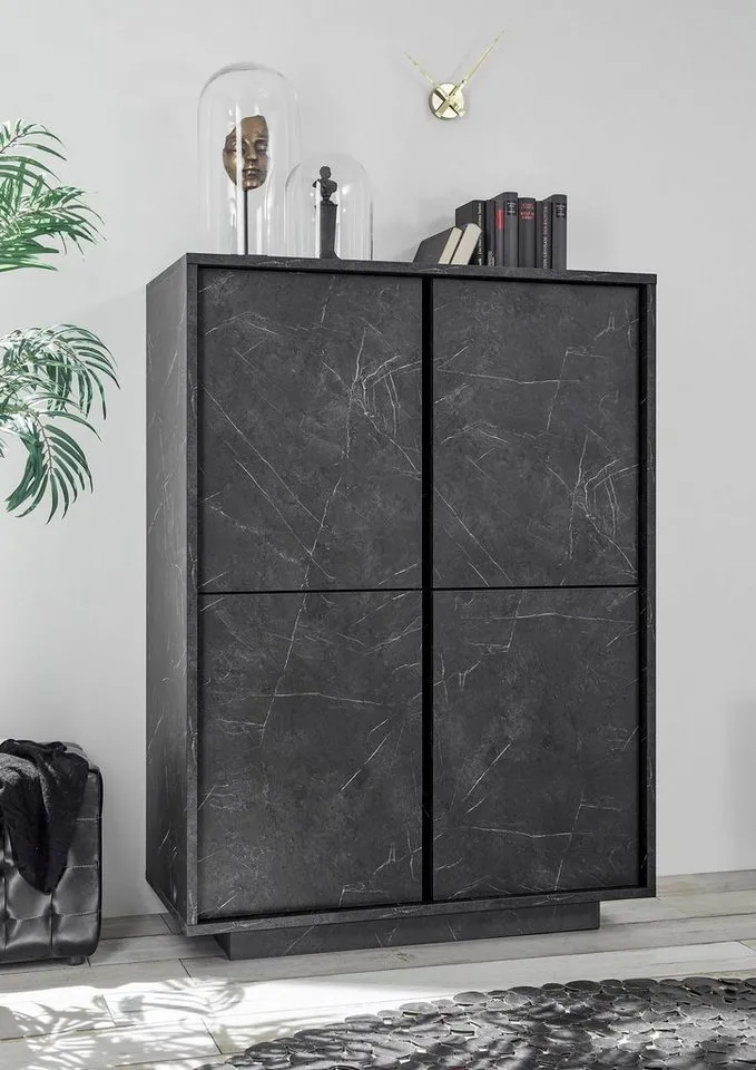 Home affaire Highboard Carrara, grifflos, Grau, – Produktbild 2 von 5