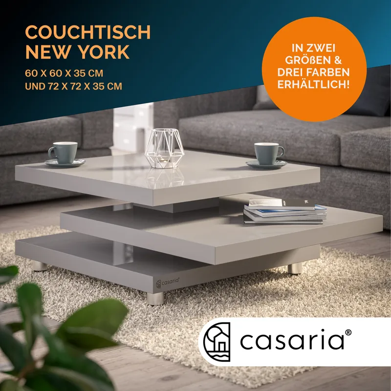 Casaria® Couchtisch New York Grau 72x72cm verstellbar – Produktbild 2 von 2