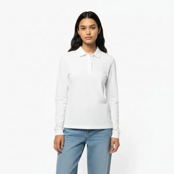 YTWOO YTWOO Damen Piqué-Polo Langarm, Weiß, – Produktbild 1 von 4