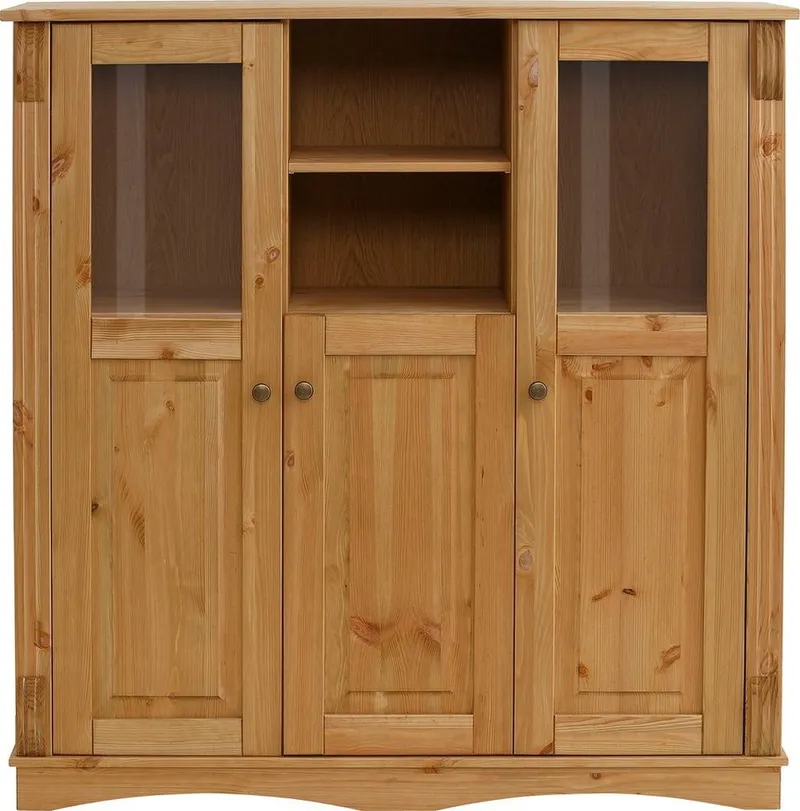 OTTO home Highboard Teresa (Maße (B/T/H): 119/40/120 cm), Vitrine, Türen mit Glaseinsätzen, aus massiver Kiefer, FSC®, Beige, – Produktbild 4 von 4