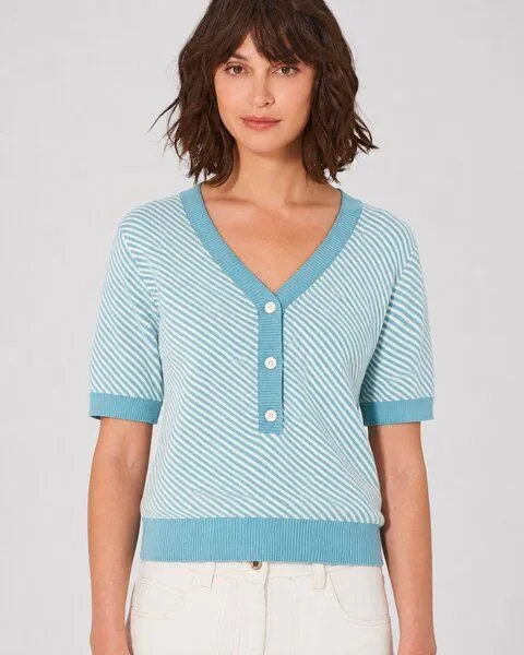 HempAge HempAge Damen Halbarmpullover Hanf/Biobaumwolle, Wave(blau), – Produktbild 1 von 4