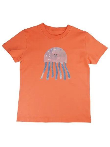 MelaDi Meladi Kinder Shirt aus Biobaumwolle - Qualle auf Orange – Produktbild 1 von 3
