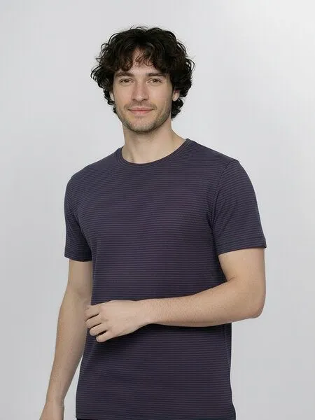 GreenBomb GREENBOMB Basic Spice - Sportliches T-Shirt aus Bio-Baumwolle / GOTS / Fair & Vegan, Lila (purple blue stripes), – Produktbild 2 von 4
