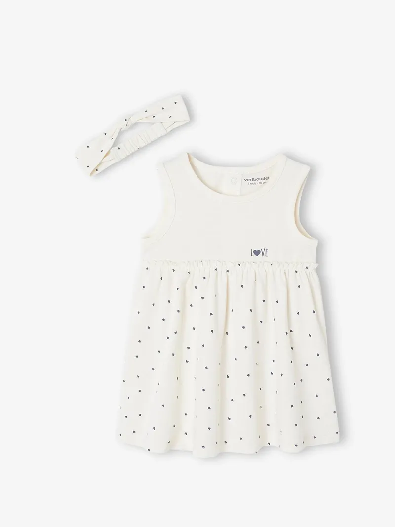 Vertbaudet Kleid mit Haarband für Mädchen Baby, Beige, – Produktbild 1 von 4