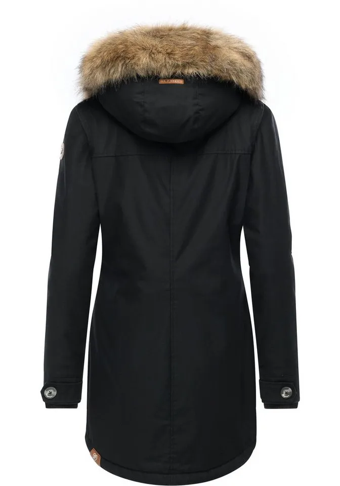 ragwear ragwear Wintermantel Jane YOUMODO Winter Kurzmantel mit Kapuze und Kunstfellkragen, Schwarz, – Produktbild 3 von 4