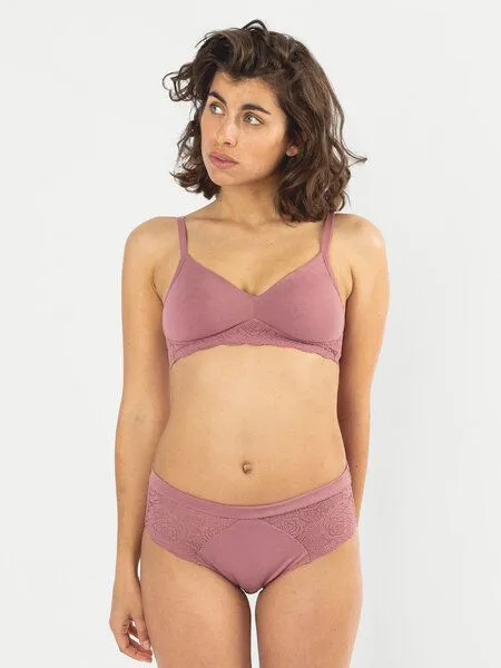 erlich textil erlich textil Elisabeth bügelloser BH mit Spitze aus Bio-Baumwolle, made in Europe, Mauve, – Produktbild 5 von 8