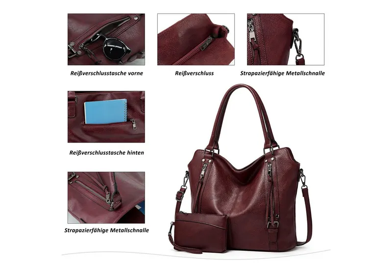 TANTOMI Handtasche Damen Schultertasche Groß Shopper Vegan Handtasche, Handtaschen Umhängetasche Geldbörse Damen Taschen 2-Tlg, Lila, – Produktbild 4 von 5