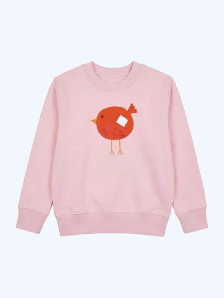 MelaDi Meladi Kinder Sweater aus Biobaumwolle - Roter Vogel auf Pink, Natural white, – Produktbild 7 von 7
