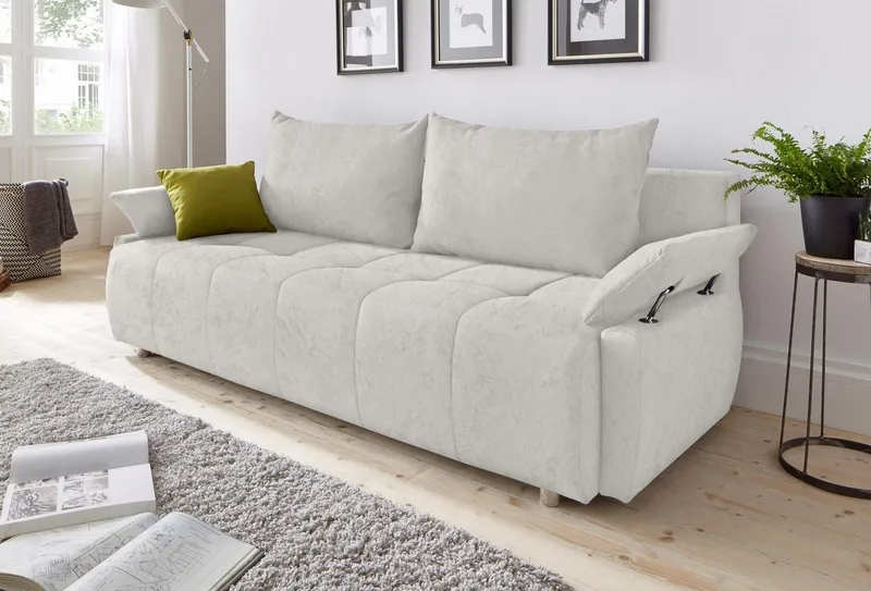 COLLECTION AB Schlafsofa Funtastic, B: 212 cm, Liegefl. 145x187 cm, Armteilverstellung,in Cord, Schlaffunktion, Bettkasten & Zierkissen, Gästebett mit Federkern, Grau|silberfarben, – Produktbild 2 von 5