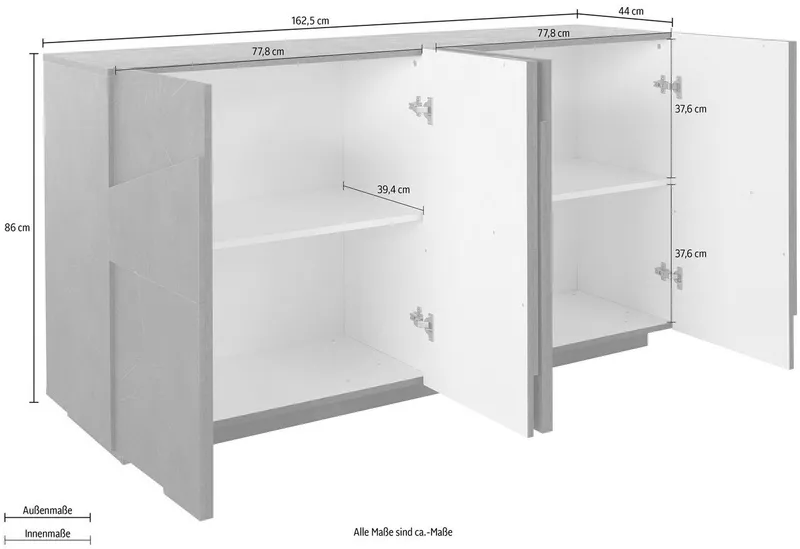 Home affaire Sideboard PING, Breite 162,5 cm, Grau, – Produktbild 5 von 5