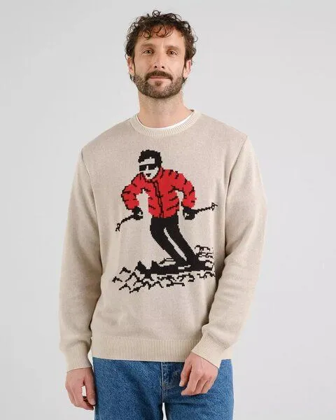 Dedicated DEDICATED Herren Pullover Mora Fallen Skier Pullover - Oat White – Produktbild 1 von 3