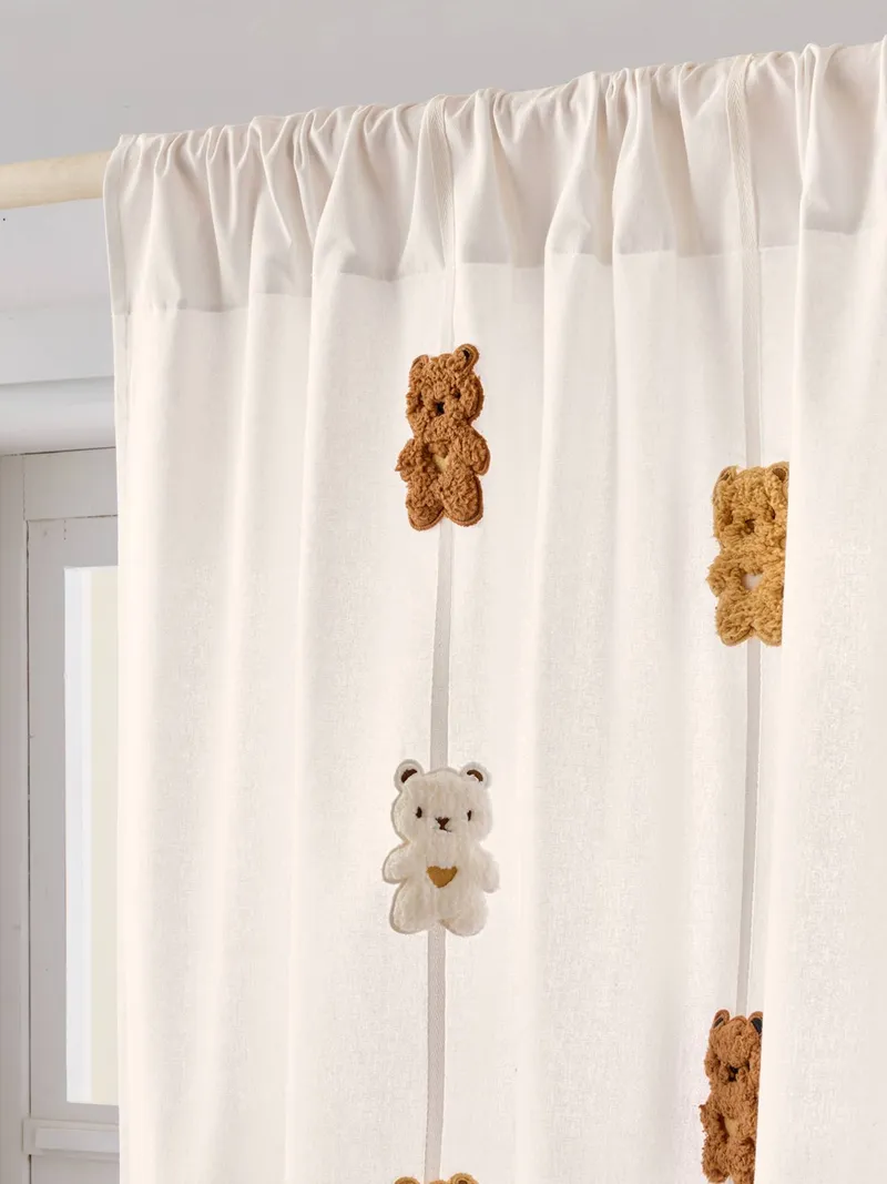 Vertbaudet Voile-Vorhang KLEINER BÄR mit Tunnelzug und Girlande lichtdurchlässig Kinderzimmer, Beige, – Produktbild 2 von 3
