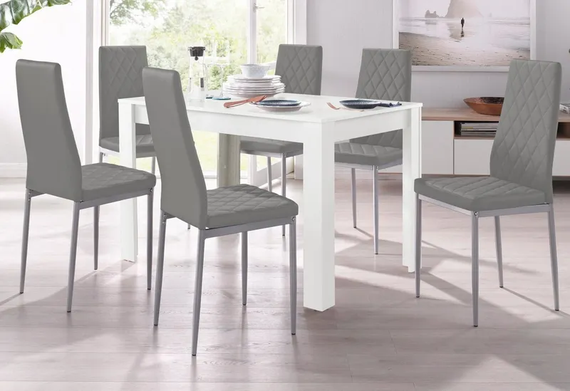 OTTO home Essgruppe Tisch, Stuhl, (Set, 5-tlg., 5tlg. Set. Tisch 120 cm plus 4 Stühle), Tisch 120 cm, 4 Stühle in Lederoptik, Grau|weiß, – Produktbild 3 von 5