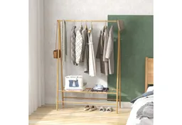 HOMCOM HOMCOM Garderobenständer Kleiderstange, Garderobe aus Bambus, Ausstellungen, Waschküche, (Kleiderbügel, 1 St., Kleiderständer), für Flur, Wohnzimmer Schlafzimmer, 116 x 43,5 x 160 cm – Produktbild 1 von 1