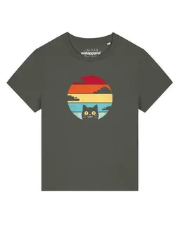 watapparel watapparel T-Shirt Frauen Retro Sunset Cat – Produktbild 1 von 1