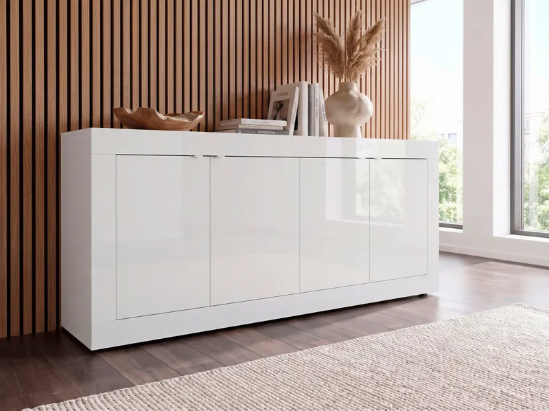 Home affaire Sideboard Basic Breite 207 cm, Kommode 4 Türen, Anrichte, Metallgriff, moderne Rahmenoptik, viel Stauraum, Farbauswahl, Weiß, – Produktbild 1 von 8