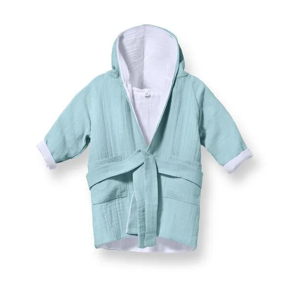 Mababu Mababu Bademantel Kinder mit Kapuze | 100% GOTS Bio-Baumwolle mit 2 Taschen und Gürtel | 1-6 Jahre | 4 Farben | Baby Bademantel, Sea green - ecru, – Produktbild 3 von 3