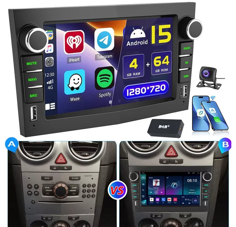ESSGOO Android 15 Für Opel Zafira B Corsa C D Astra H Vivaro Vectra Autoradio (RDS, Digitalradio (DAB), FM), Schwarz, – Produktbild 1 von 5