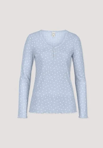 hessnatur hessnatur Pointelle Henley Schlafshirt PURE COTTON aus reiner Bio-Baumwolle, Nordisch blau, – Produktbild 4 von 4