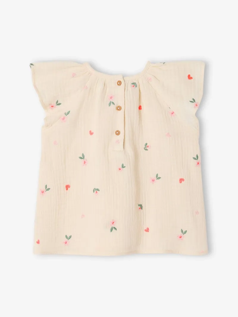 Vertbaudet Baby Bluse mit kurzen Ärmeln, Wollweiß, – Produktbild 3 von 4