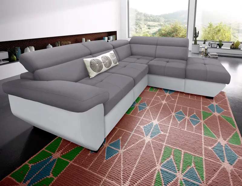 COTTA Ecksofa Speedway L-Form, B: 262cm, moderne Couch, bequeme Wellenunterfederung, Kopfteilverstellung, optional Schlaffunktion & Bettkasten, Grau, – Produktbild 6 von 8