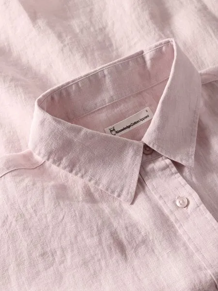 KnowledgeCotton Apparel KnowledgeCotton Apparel ASTER faltbares Kurzarm-Leinenhemd - Bio-Leinen - GOTS/Vegan, Rosa (pale-lilac), – Produktbild 3 von 4