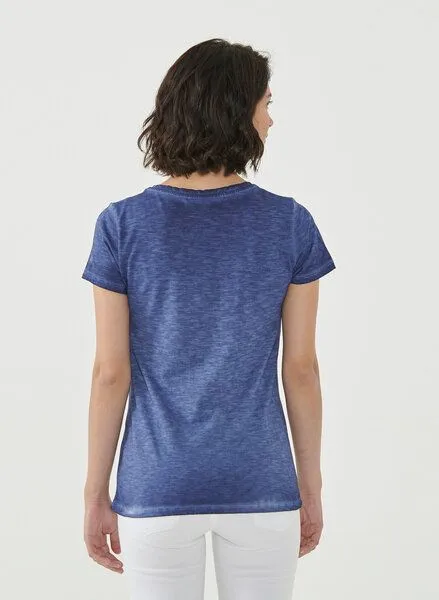 ORGANICATION ORGANICATION Cold Pigment Dyed T-shirt aus Bio-Baumwolle mit Katzen-Print, Indigo, – Produktbild 4 von 4