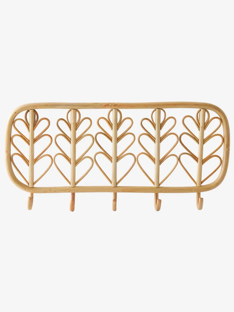 Vertbaudet Wandgarderobe mit Rattan BOHO mit 5 Kleiderhaken, Braun/blumenform, – Produktbild 2 von 4