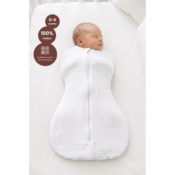 Bebekevi Bebekevi Baby Schlafsack Musselin Kokon Puckschlafsack für Neugeborene (2,5 bis 4 kg) | Geschlossene Ärmel | Neu, Naturweiß, – Produktbild 2 von 2