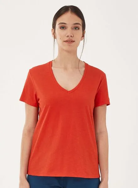 ORGANICATION ORGANICATION Basic T-Shirt aus Bio-Baumwolle mit V-Ausschnitt, Red, – Produktbild 1 von 4