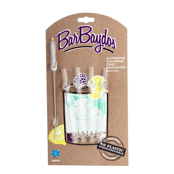 Contento Contento Glastrinkhalm 15 cm lang, 4 Stück, mit Reinigungsbürste – Produktbild 2 von 4