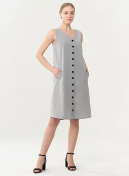 ORGANICATION ORGANICATION Geknöpftes Kleid aus Bio-Baumwolle mit Streifenmuster – Produktbild 1 von 1