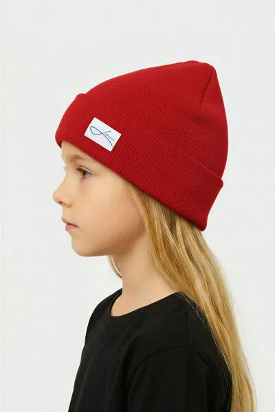 Lou-i Lou-i Kindermütze mit Umschlag Merinowolle Beanie, Rot, – Produktbild 2 von 3